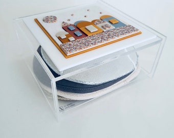 Caja de Kippot de acrílico, Shabat, Judaica, Hecho a mano, Personalizado, Judío, Kippah Bar Mitzvah, Regalo de bodas, Organizador de Kipá Jerusalén. Oro