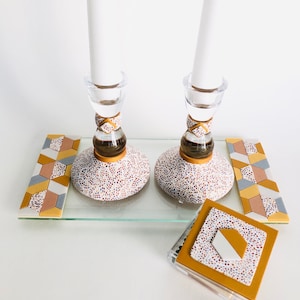 Shabbat Candlestick Holder & Matchbox, Handmade, Judaica, Personalized, Shabbat Candle holders, Gold