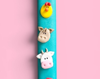Farm Animals Mezuzah Case, Handmade Polymer Clay Baby Gift, Judaica, Children, Kids Gift