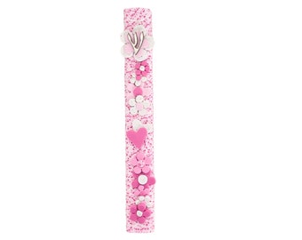 Floral Mezuzah Case, Baby Girl Mezuzah, Children Mezuzah, Jewish Baby Naming Gift, Handmade, Judaica.