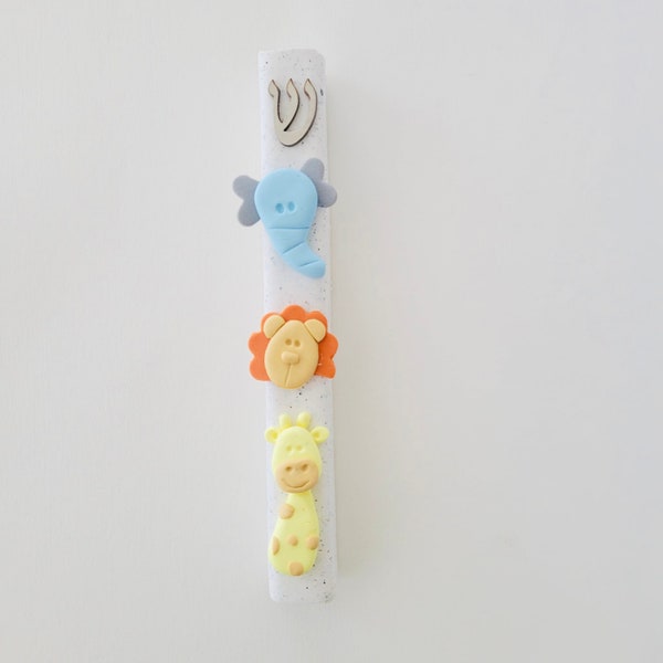 Jungle Animals Mezuzah Case, Baby  Mezuzah, Children Mezuzah, Jewish Brit Milah Gift, Handmade, Judaica.