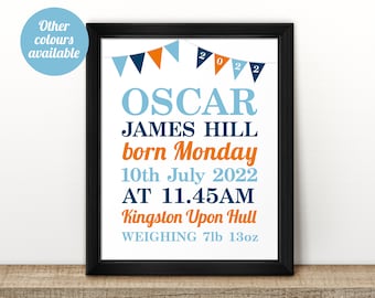 Personalised Birth Announcement | New Baby Print | Digital Baby Gift – 8x10" (203x254mm) Printable Artwork