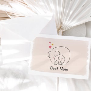 Migliore carta piegata mamma con busta, regalo per mamma, illustrazione elefante, regalo sentimentale, regalo genitore, regalo festa della mamma, carta carina per la mamma