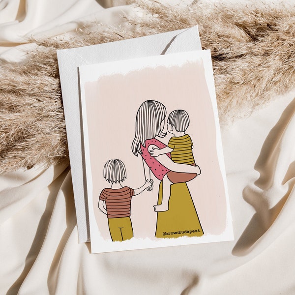 Mother of two Sons Folded Card with Envelope, Gift for Mum, Mom and Children, Sentimental Gift, Parent Gift, Mothers Day Gift, Boys Mom Gift
