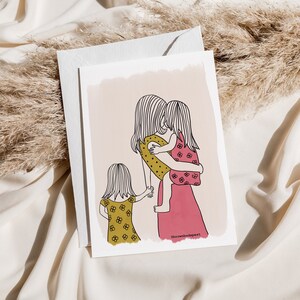 Carte pliée de mère des filles avec l’enveloppe, cadeau pour maman, maman de deux filles, cadeau sentimental, cadeau de parent, cadeau de jour de mères, carte de voeux