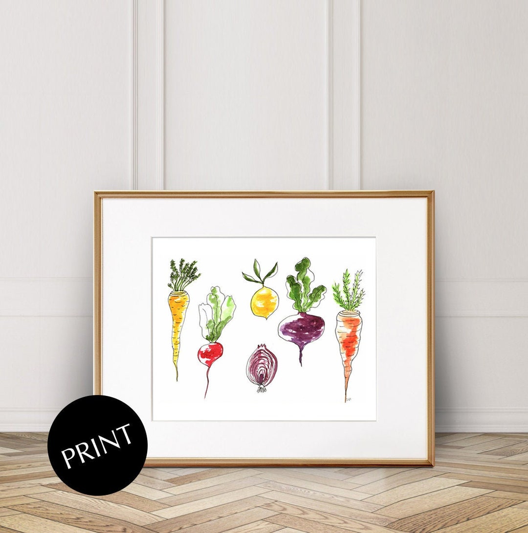 rustic vegetable kitchen prints | 3-piece wall art |... Watercolor Veggies Print, Kitchen Wall Art, Vegetable Home Decor ...