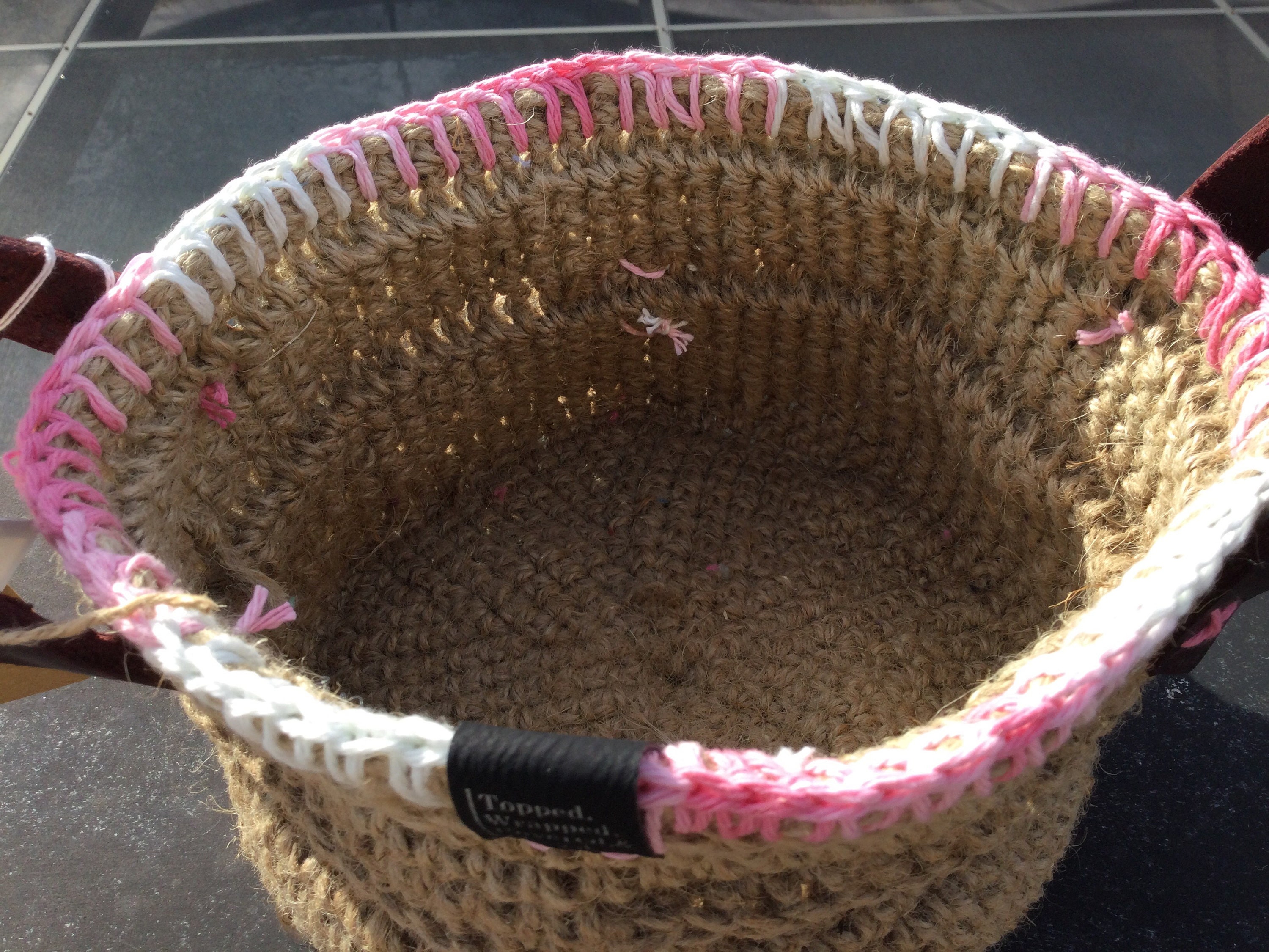 Jute Basket with Tag Leather Handles Etsy