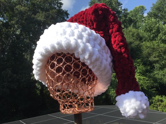 Antique Red (Burgundy), Handmade, Crocheted, Chenille/Velvet, Santa Hat, Christmas Tree Topper