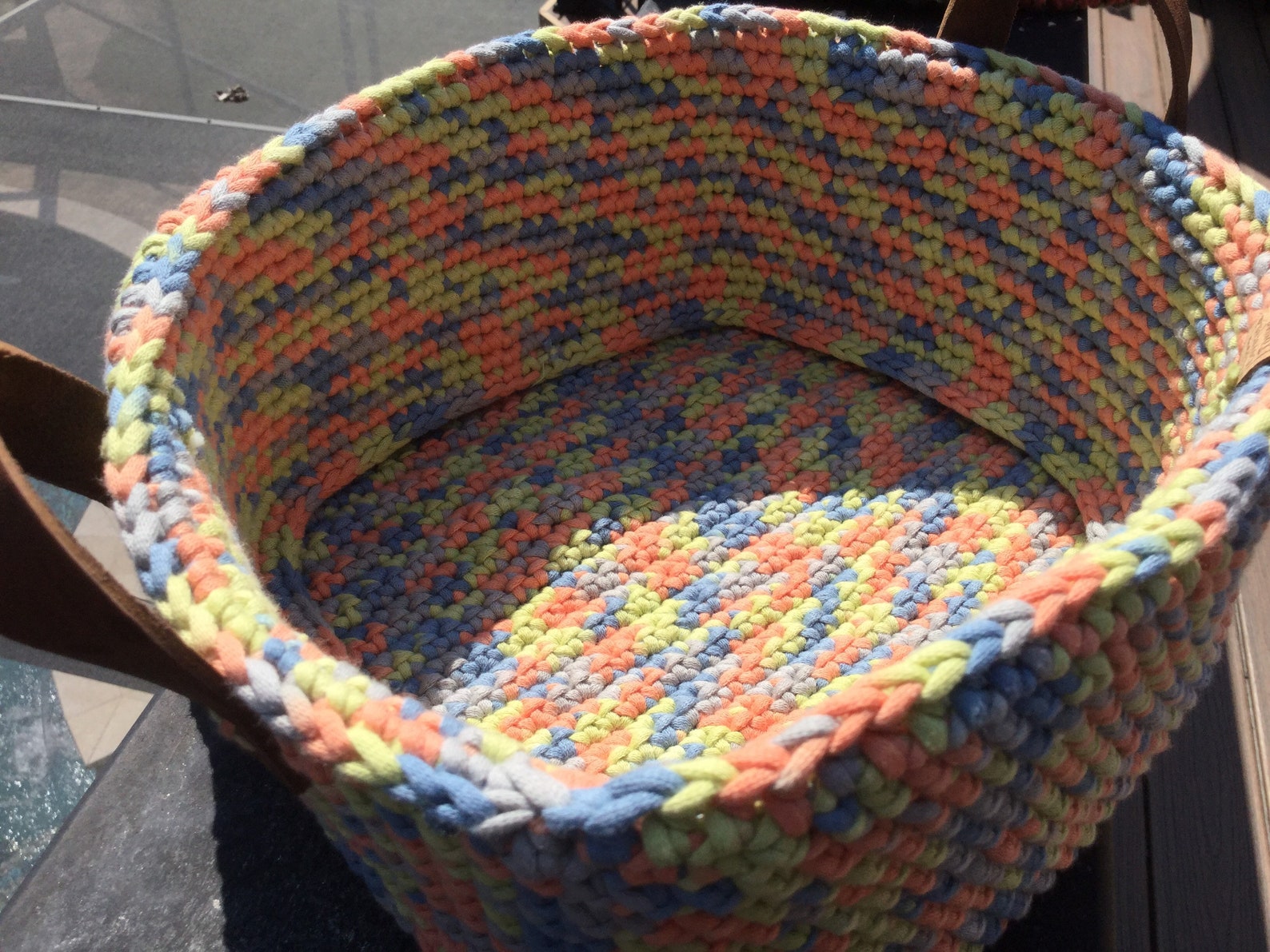 Handmade Crocheted Square Basket with Leather Handles Etsy