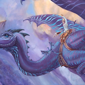 Fantasy Art Print. Maiden Flight. Dragon Rider. MtG style. Dungeons & Dragons. Dragon Riders of Pern Style. Fantasy Creature. Wall Decor image 1