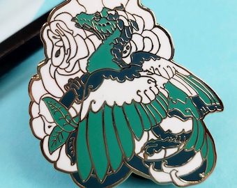 Gardenia Dragon Hard Enamel Pin: Fantasy Gamer Jewelry