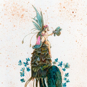 Fantasy Fairy Art Print. Mushroom Fairy. Cute Fairy with Butterfly Flower Fairy. Fairy Lovers House warming Gift.  Fairy Butterfly Mushroom