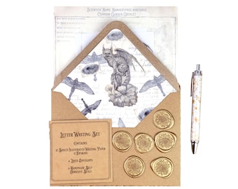Dark Academia Notepaper Set | Vintage Gryphon Art | A Naturalist's Guide to Fantastical Creatures | Complete Writing Kit