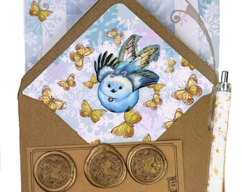 Snow Fairy Winter Letter Writing Kit- Deluxe Stationery Kit with Wax Seals, Pen & Lined Envelopes - Fantasy Pen Pal Box