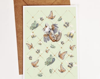Winged Fox Watercolor Greeting Card: Fantasy Nature Art