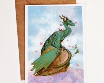 Jade Dragon Greeting Card. Chinese New Year Fantasy Dragon. Blank Stationary Dragon Lover Gift. Fantasy Creature Art. Pen Pal Art Card.