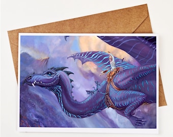 Dragon Fantasy Greeting Card-Maiden Flight-Dragon Rider-MtG style-Dungeons & Dragons Style-Fantasy Creature-Sci Fi Dragon-Stationary