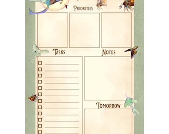 Daily Planner Pad with Lunar Moth Fairy Art, 50 Page To-Do List Notepad, Whimsical Fantasy Stationery, Aesthetic Desk Accessories