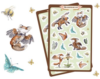 Whimsical Flying Fox Art Stickers: Cottagecore Animal Planner Stickers