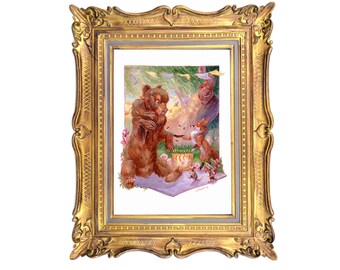 Happy Birthday Bear Art Print Matted Gallery Edition Whimsical Animal Gift