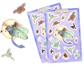 Lunar Moth Fairy Sticker Sheet | Magical Fantasy Planner Stickers | Celestial Journaling Stickers