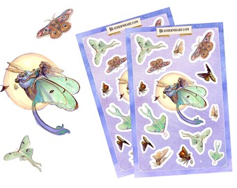 Lunar Moth Fairy Sticker Sheet | Magical Fantasy Planner Stickers | Celestial Journaling Stickers