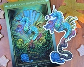 Hippocampus Sticker. Unicorn Hippocampus. Junk Journal. Fantasy Sea Horse. Mythological Creature. Atlantis. Sea Creature. Fantasy Ocean