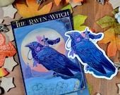 Fantasy Raven Witch Sticker. Witchcore. Junk Journal or Lap top Sticker. Halloween. Wiccan Wall Art. Pagan Wall Art. Wiccan Gifts. Samhain