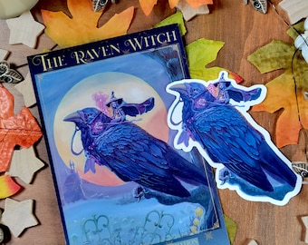 Raven Witch Vinyl Sticker: Fantasy Witchcore Halloween Decor