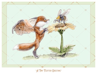 Geflügelter Fuchs Art Print: Kleine zur Begrüßung flattern mit Hummel (8x10)