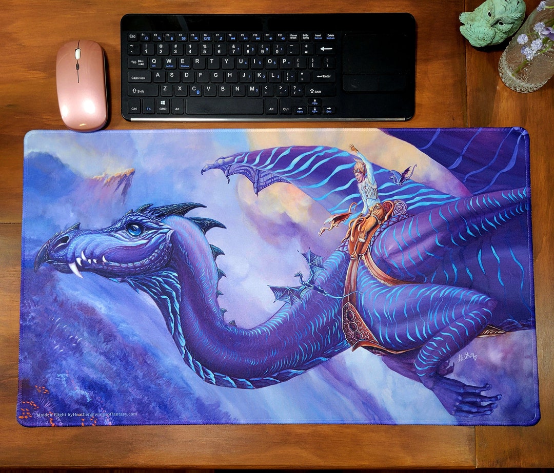 Desk Mat. Gaming Mat. Gamer Desk Mat. Dragon Rider. Dragon Art. Mouse