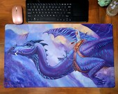 Desk Mat. Gaming Mat. Gamer Desk Mat. Dragon Rider. Dragon Art. Mouse Pad. TCG Table Mat. Table Games. Fantasy Art Pad. Office Decor.