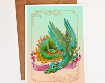 Ash Tree Dragon Art Card: Fantasy Medieval Greeting Card