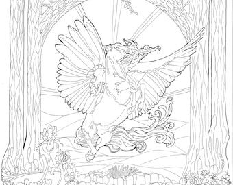 Pegasus Coloring Page | Fantasy Horse Coloring Sheet | Printable Adult Coloring Book | Instant Download | Magical Creature Art| 11x14 Print
