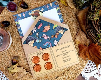 Fantasy Fall Fox Letter Writing Set| Autumn Art Nouveau Style Writing Set| Vintage Style Stationery with Wax Seals| Pen Pal Stationery Gift