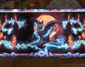 Dark Academia witchy vibes Bat Winged Black Cat| machine washable XXL desk mat, Green witch 16x36" Magic Spellbook mystical magic mouse pad