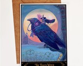 Halloween Witch Riding a Raven Greeting Card. Witchcore Style. Gothic Lover Gift. Wicca Mini Art Print. Spooky Pen Pal Gift. Witchy vibe