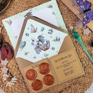 Fantasy Fox Letter Writing Set | Art Nouveau Style Writing Set| Vintage Style Stationery with Wax Seals| Pen Pal Stationery Gift