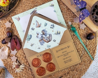 Fantasy Fox Letter Writing Set | Art Nouveau Style Writing Set| Vintage Style Stationery with Wax Seals| Pen Pal Stationery Gift