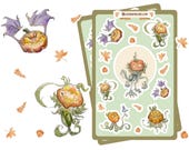 Pumpkin Creature Sticker Sheet | Spooky Cute Halloween Stickers | Autumn Planner Stickers | Vintage Fall Art