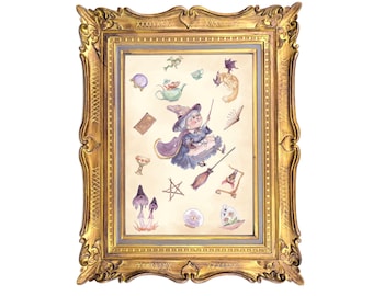 Topsy Turvy Witchy Things Print | Vintage Whimsical Witchcore Art | Watercolor Children's Book Style