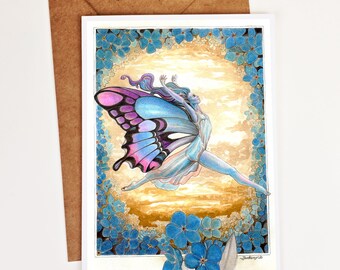 Forget-Me-Not Fairy Art Card: Whimsical Fantasy Greeting Card