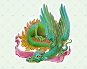 Fantasy Dragon Sticker. Ash Tree Dragon. Laptop Sticker. Junk Journal. Feather Dragon. Mythical Creature. Pagan Art. Stationary.