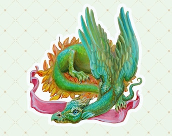 Fantasy Dragon Sticker. Ash Tree Dragon. Laptop Sticker. Junk Journal. Feather Dragon. Mythical Creature. Pagan Art. Stationary.