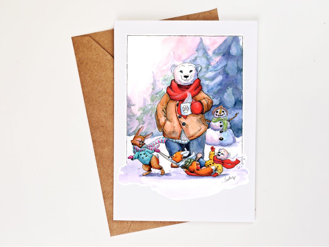 Snow Day Polar Bear Greeting Card - Funny Winter Dad Card - Sledding ...