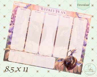 Fairy & Bumblebee Planner | Flower Fairy Garden Planning Page | Weekly Goals | Digital Download Printable Planner Sheet | Fairycore Style