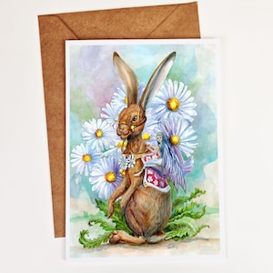 Fairy Art Greeting Card. Daisy Bunny Rider. Fairycore Aesthetic. Flower Fairy Garden. Blank Fantasy Stationary. Fairy Lover fantasy forest.