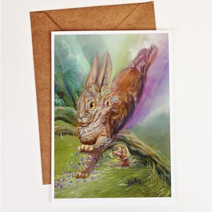 Fantasy Greeting Card. Spring is Coming. Fairy Garden. Stationary. Fairycore. Fantasy Forest. Rabbit. Bunny. Pagan. Solringen. Ostara