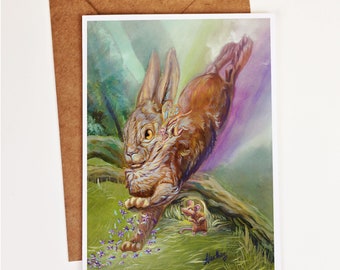 Spring Equinox Fairy Garden Greeting Card: Bunny Art