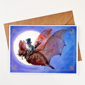 Carte d'art fantastique féerique-bonbon gobelin-stationnaire-fée jardin-Fae-Faerie-Goblincore-FantasyArt-FantasyCreature-Whimsical-Witchcore-Cute Bat